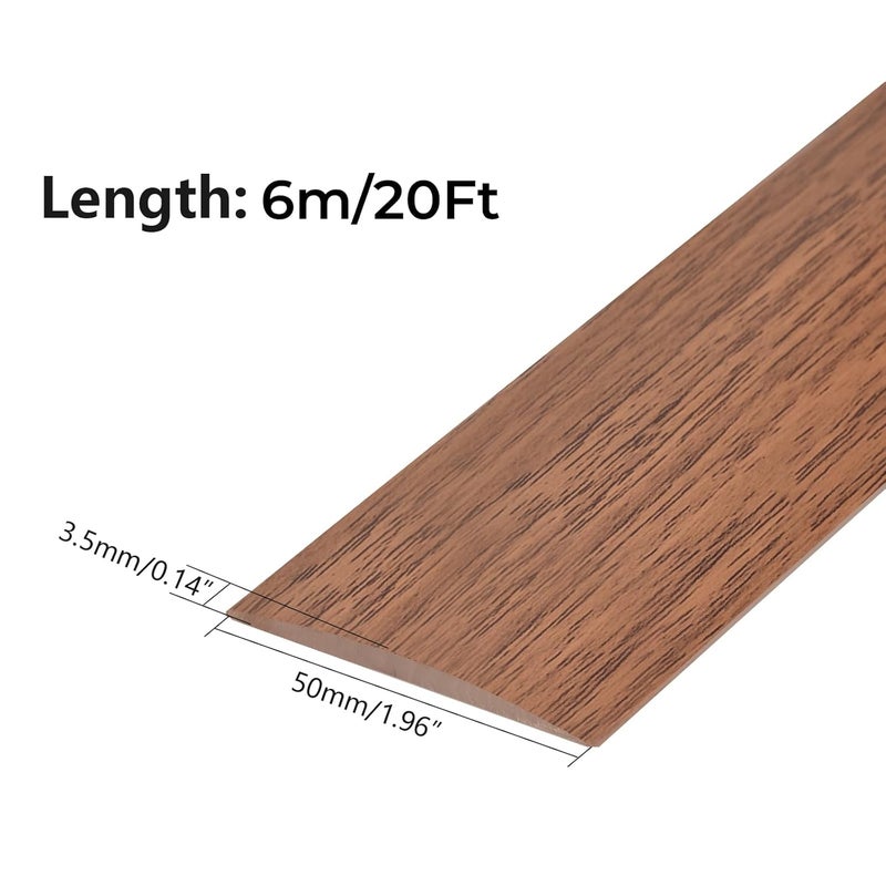 Farady Vinyl Floor Transition Strip, Self Adhesive Floor Cover Strips PVC Laminate Threshold Strip Bar Flat Divider Strip for Joining Floor Gaps, Doorways Threshold, Carpet, 2" Wide (Brown Wood Grain, 20Ft) - Image 2